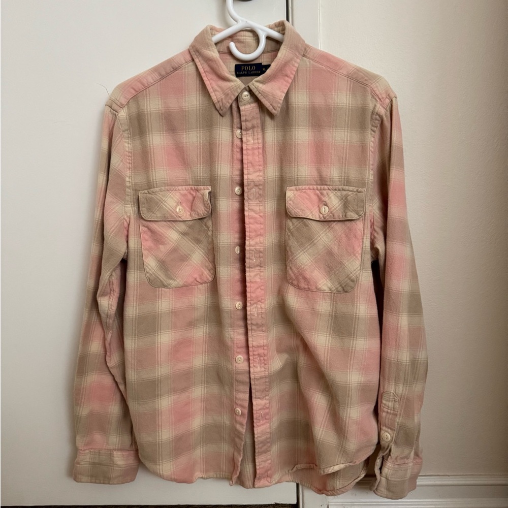 Polo by Ralph Lauren Women’s Cotton Flannel pink/tan  Plaid Shirt XL